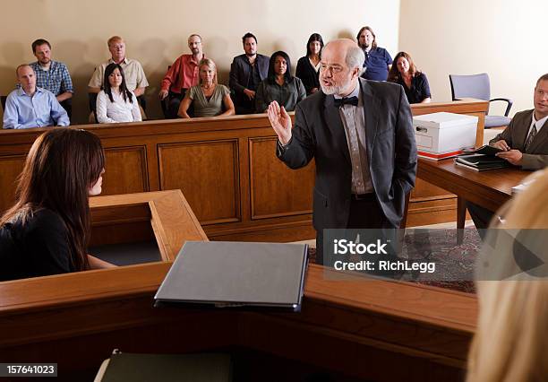 Lawyer In A Courtroom Stock Photo - Download Image Now - Courthouse, Courtroom, Lawyer