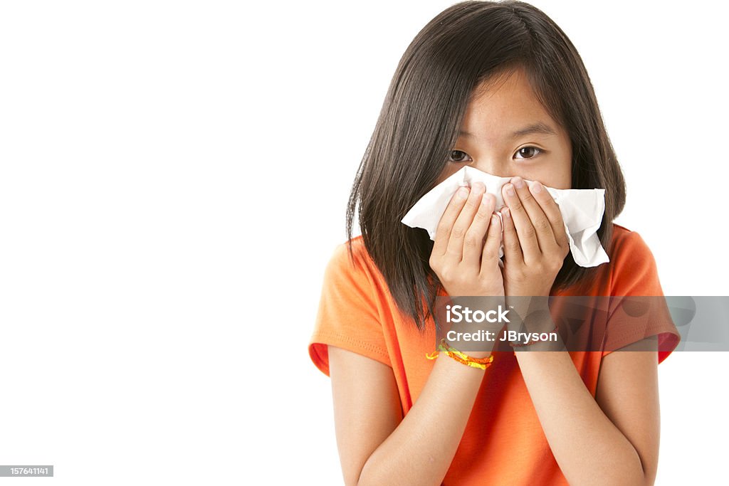 Pequena Menina asiática com gripe ou alergia conhecida grande Retrato de Face - Royalty-free Criança Foto de stock