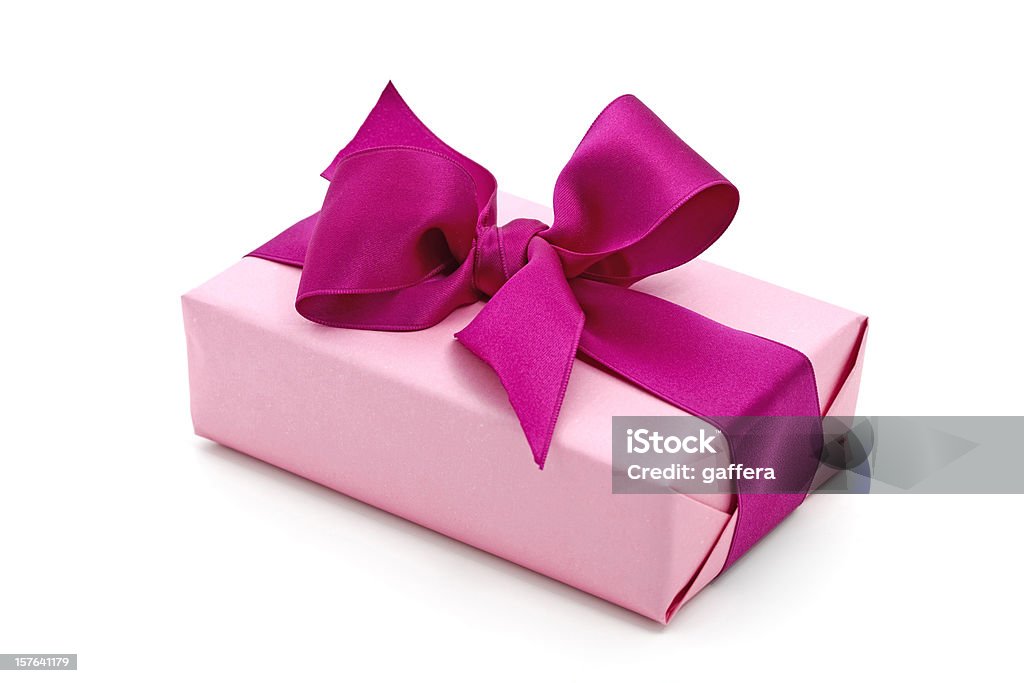 pink gift box with purple bow  Gift Stock Photo