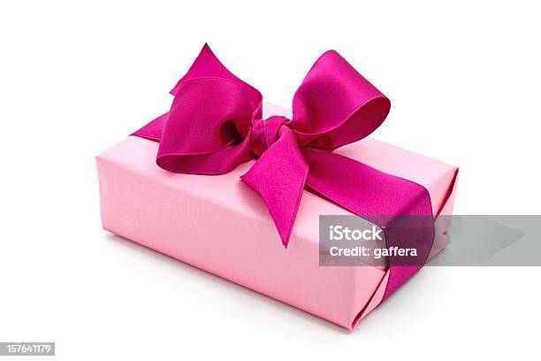 Pink Gift Box With Purple Bow Stock Photo - Download Image Now - Gift, Pink Color, Cut Out