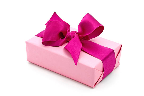 różowe pudełko na prezent z fioletowy łuk - gift pink box gift box zdjęcia i obrazy z banku zdjęć