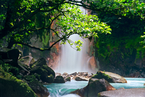The Celeste Waterfalls in Costa Rica (Catarata Celeste).