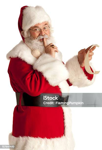 Santa Claus Keeping A Secret White Background Stock Photo - Download Image Now - Santa Claus, Finger on Lips, Beard