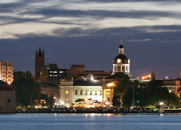 istock Kingston waterfront at night with cloudy sky over the church 157641424
