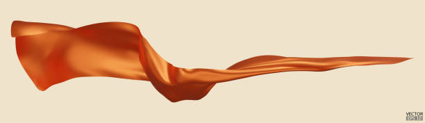 istock Flying orange silk textile fabric flag background. Smooth elegant orange Satin Isolated on beige Background for grand opening ceremony. Orange curtain. 3d vector illustration 1576415162