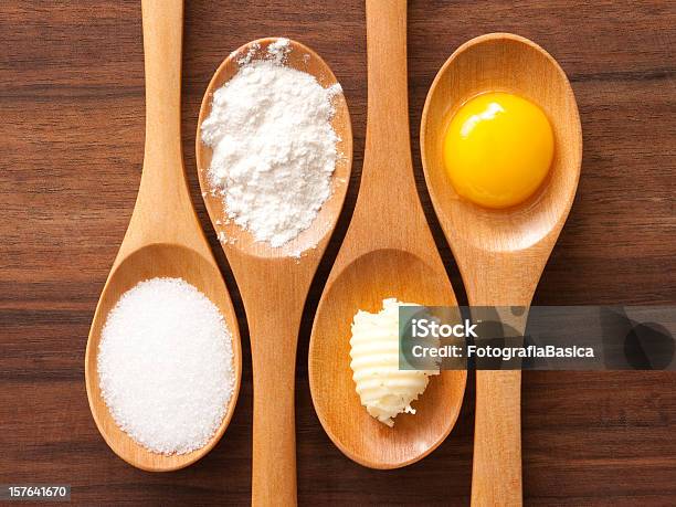 Baking Ingredients Stock Photo - Download Image Now - Flour, Sugar - Food, Spoon
