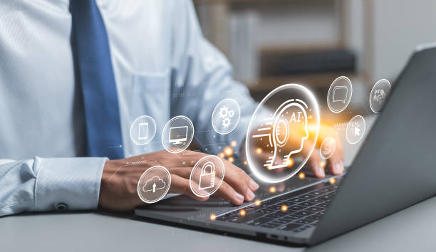 istock Information technology concept. Businessman working with artificial intelligence (AI) in futuristic business, modern business technology. 1576418411