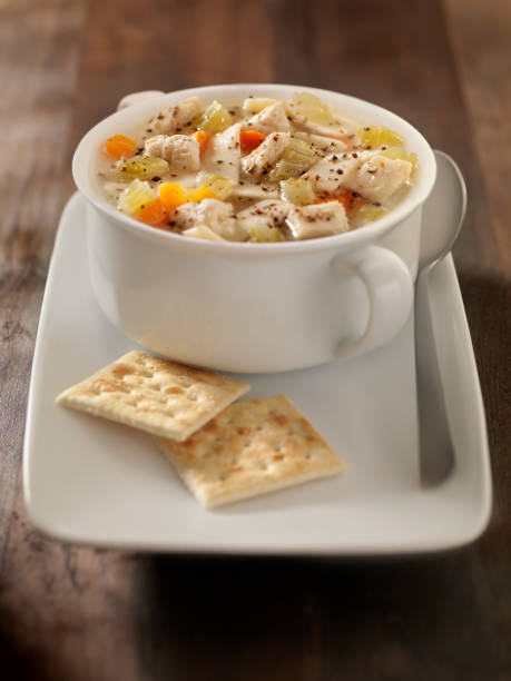 istock Chunky Chicken Noodle Soup with Saltine Crackers 157641879