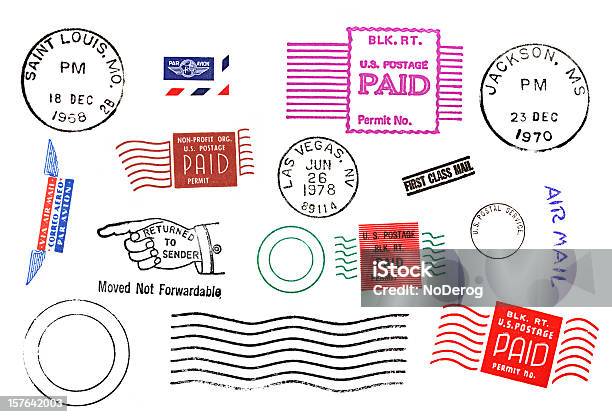 Variety Of Postal Mail Marks And Stamps Stock Photo - Download Image Now - Postage Stamp, Mail, Postmark