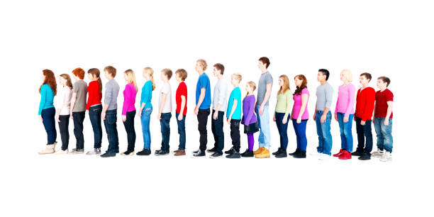 istock Teenagers standing in a line against white 157642341