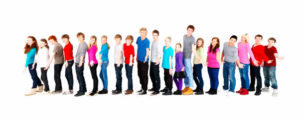 istock Happy teenagers with arm outstretched 157642345