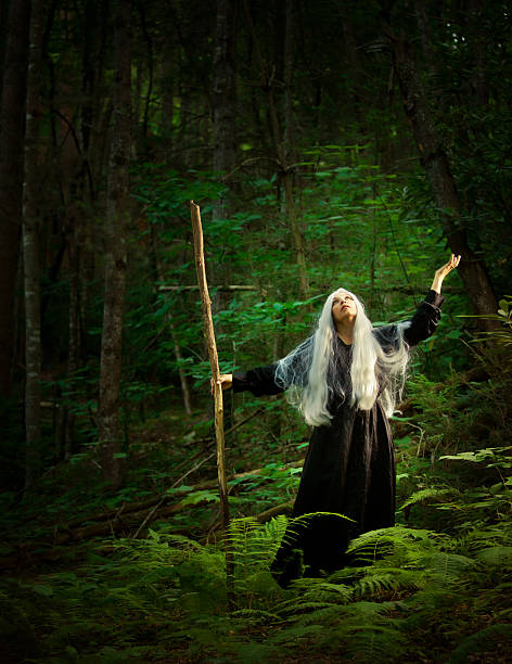 istock female sorcerer in the woods 157642379