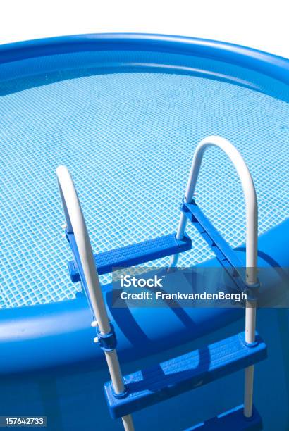 Blue Inflatable Pool With Steps Stock Photo - Download Image Now - Inflatable Swimming Pool, Swimming Pool, Ladder