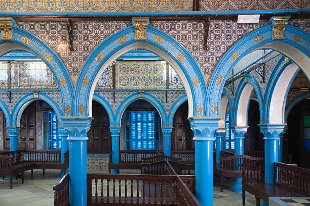 Interior view of La Ghriba Synagogue on island of Djerba Tunisia: La Ghriba Synagogue, Island of Djerba (Interior View) djerba stock pictures, royalty-free photos & images