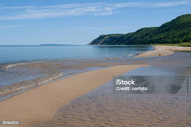Lake Michigan Beachscape With Wooded Dunes Stock Photo - Download Image Now - Sleeping Bear Dunes National Lakeshore, Beauty In Nature, Blue