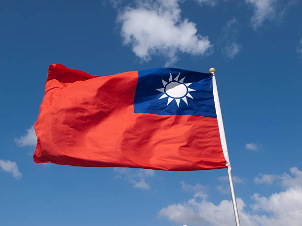 Taiwan Flag Flag of the Republic of China, (Taiwan) in sunlight taiwan stock pictures, royalty-free photos & images