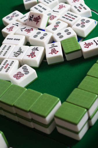 Selected focus for chinese traditional mahjong. The chinese character means the symbol of the game