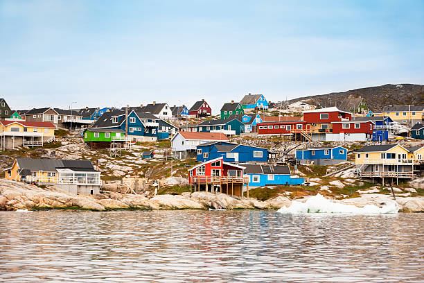 Ilulissat Greenland Houses Seaview  ilulissat icefjord stock pictures, royalty-free photos & images