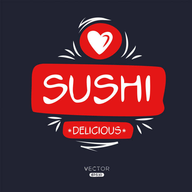 스시 스티커 디자인 - sushi nigiri white background red stock illustrations