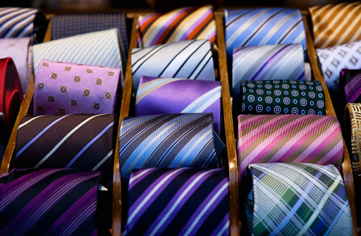 Selection of silk ties on window display