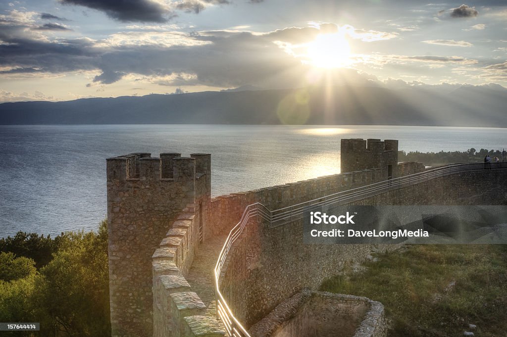 Castle Sunset Sunset over the famous "fortress of Tsar Samuil" in Ohrid, Macedonia. Architecture Stock Photo