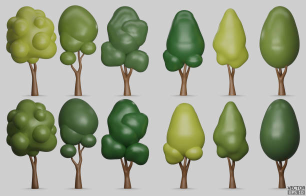 istock Set of Trees isolated on a white background. 3D tree for landscape design, Garden, and park green tree. Icons for city maps, and games. Green forest plants collection. 3d render vector illustration. 1576449958