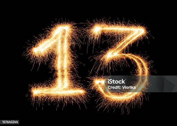 Number 13 Outlined In Festive Sparkler Lights Stock Photo - Download Image Now - Number 13, Number, Firework Display