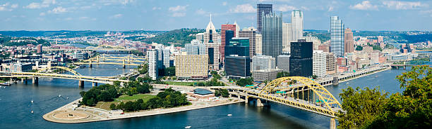 istock Pittsburgh Pennsylvania With Numerous Bridges - Stitched Panorama 157645555