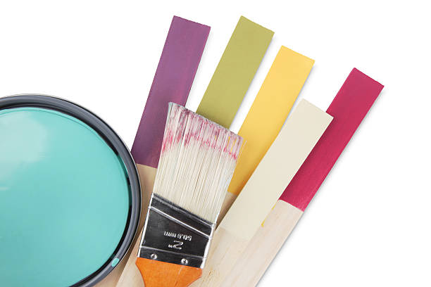 pennello e campioni di clipping path - paint mixing stick foto e immagini stock