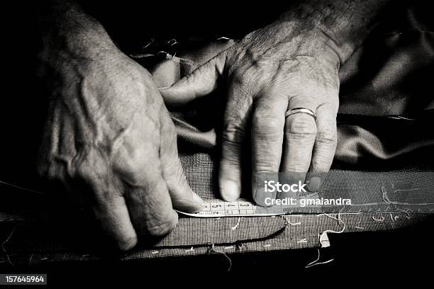 Tailor At Work Stock Photo - Download Image Now - Tailor, Textile, Black And White