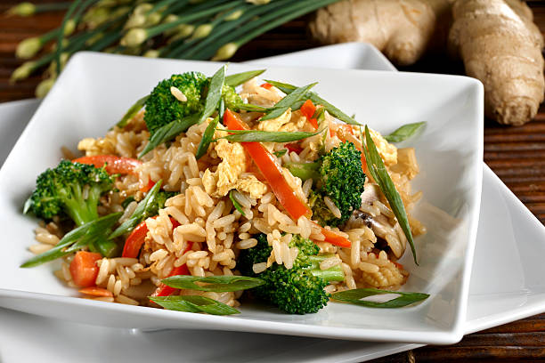 Vegetarian Fried Rice with Vegetables, Healthy  fried rice stock pictures, royalty-free photos & images
