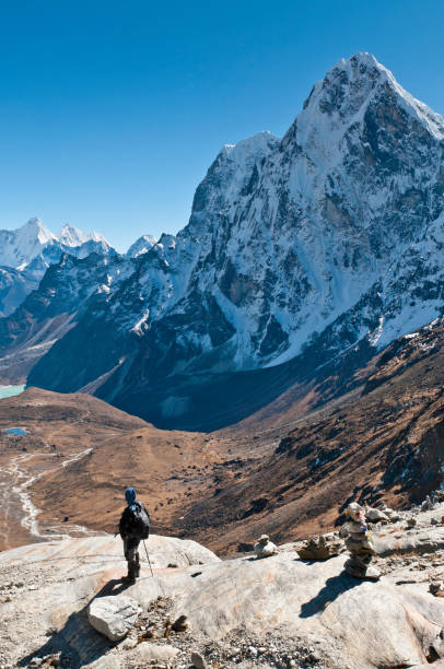 istock Mountaineer contemplating dramatic mountain view snow capped peaks Himalayas Nepal 157646185