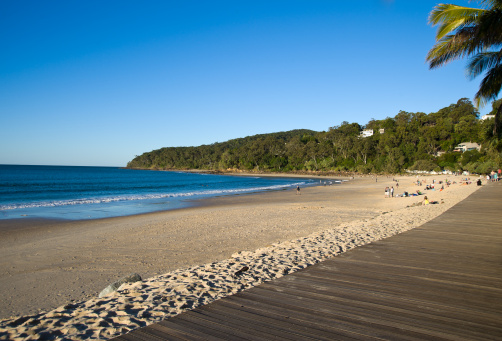 Morning light wide angle panoramic view of Balmoral Beach in Sydney