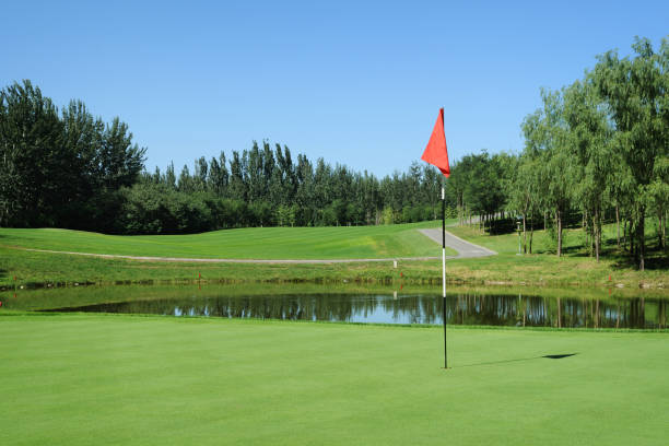 golf zielony i czerwona flaga-xl - red flag sports flag golf zdjęcia i obrazy z banku zdjęć