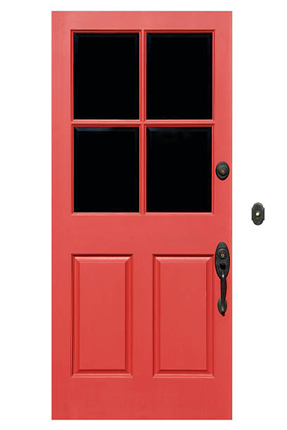 Red Front Door With Clipping Path  door panel stock pictures, royalty-free photos & images