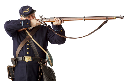 Re-enactor portraying an American Civil War Union Soldier. All details are historically accurate.