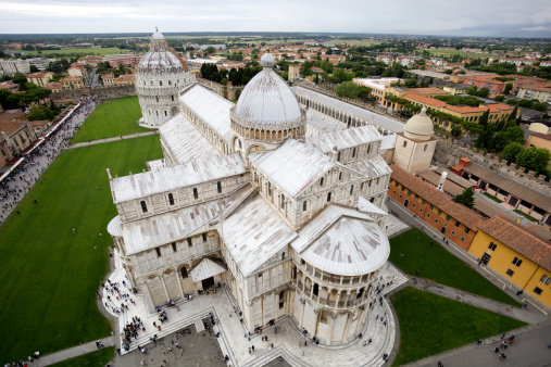 The Cathedral of Pisa at the Miracle Square. Seen from top of the Leaning Tower of Pisa