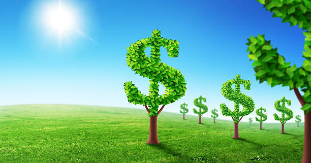 Dollar garden Trees with foliage in shape of dollar sign. how to save environment stock illustrations
