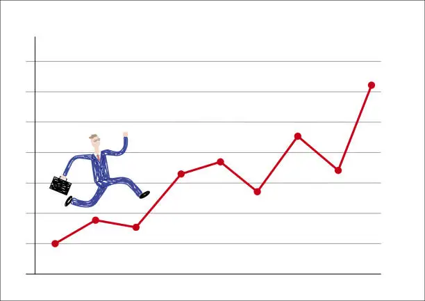 Vector illustration of Businessman running up a line graph