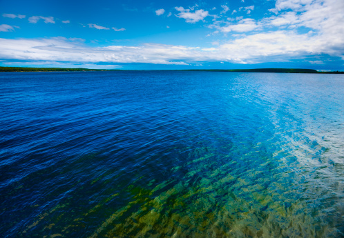 Colorful Blue Green Water Surface With Distant Horizon