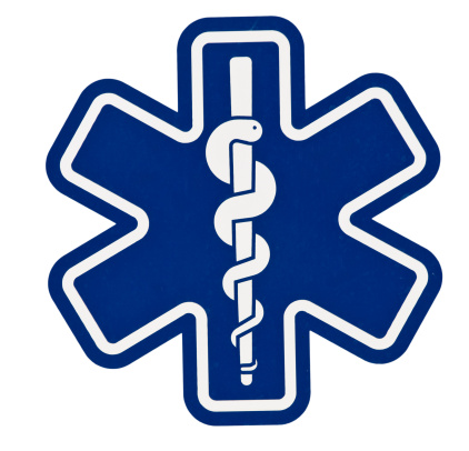 An isolated picture of a paramedic symbol. This was on the side of a ambulance.