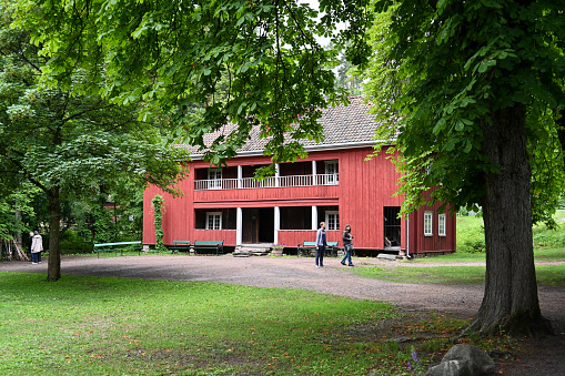 Oslo, Norway, July 6, 2023 - Traditional wooden house in Oslo, Norway.