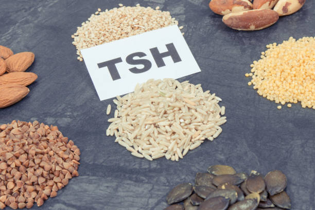 istock Inscription TSH with nutritious products and ingredients as source vitamins for healthy thyroid 1576479479