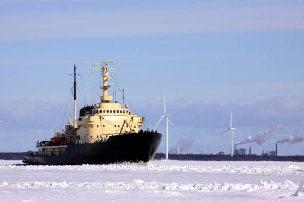 The ferry from Suomenlinna arriving at Helsinki South Harbour on a cold February morning