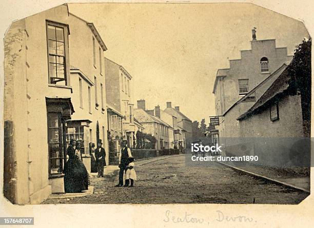 Seaton Devon Vintage Photograph Stock Photo - Download Image Now - Black And White, Village, Retro Style