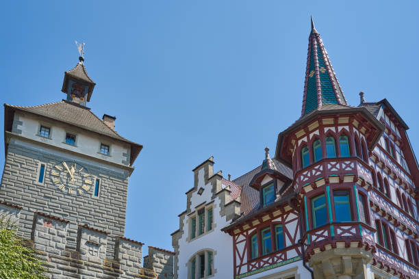 Constance, Germany - June 15, 2023: View of the Schnetztor gate ad a traditional style ancient house