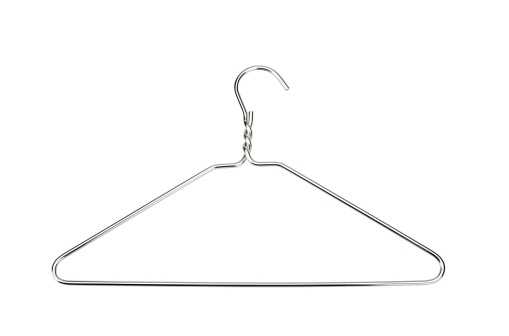 A single silver wire hanger on a white background