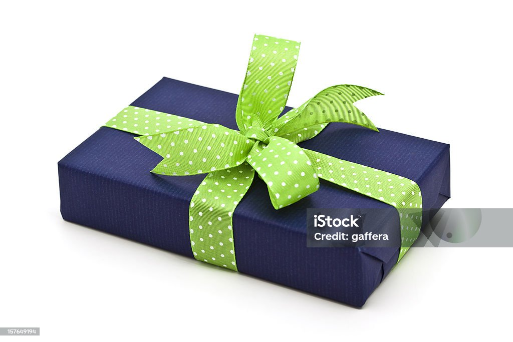 blue gift box with green bow  Gift Stock Photo