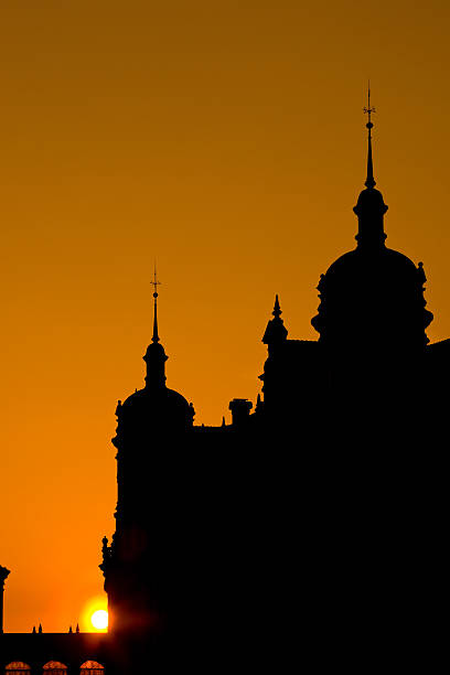 The Dresden Castle (Residenzschloss) silhouette at sunset, Germany.