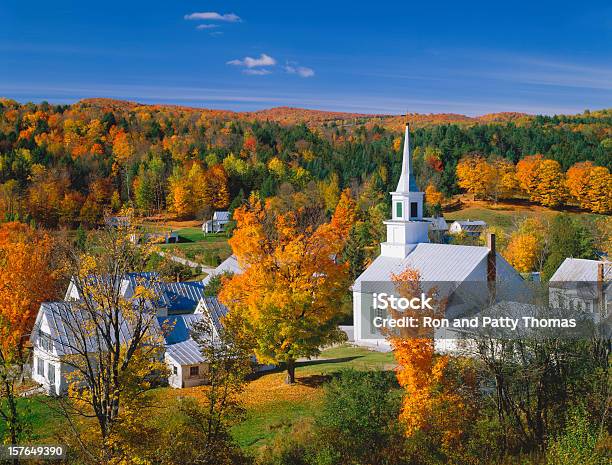 Landscape View Of Autumn In Vermont Stock Photo - Download Image Now - Vermont, Church, Autumn